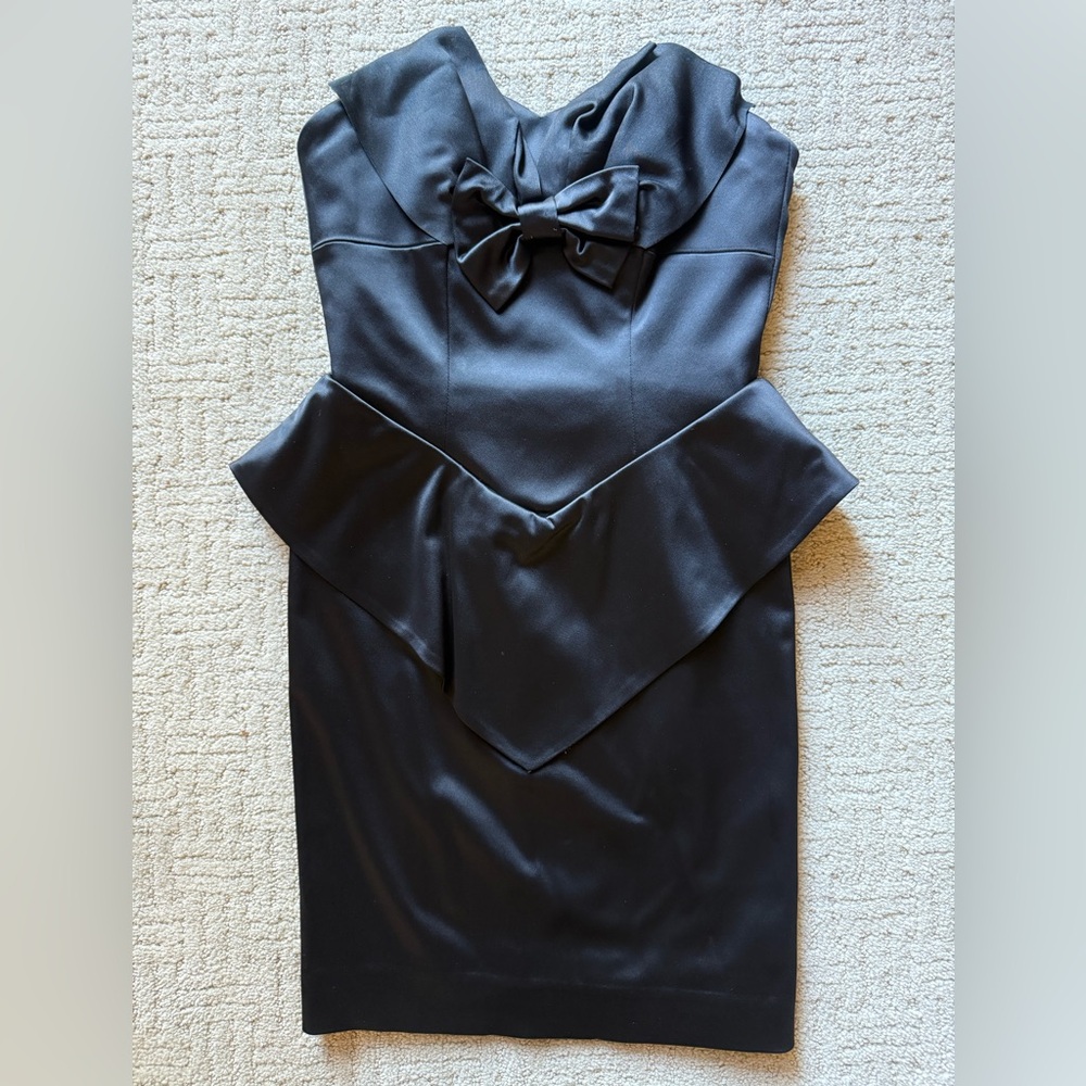 (SOLD) bebe Black Satin Peplum Tuxedo Mini Dress (XS)